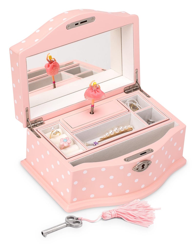 Art Lins Elle Jewelry Box - Ballerina Jewelry Organizer and Swan Lake Wind-Up Music Box for Girls and Teens, Accessories and Keepsake Wooden Storage with Lock and Mirror, Charming Room Decor and Gift, Large - Image 1